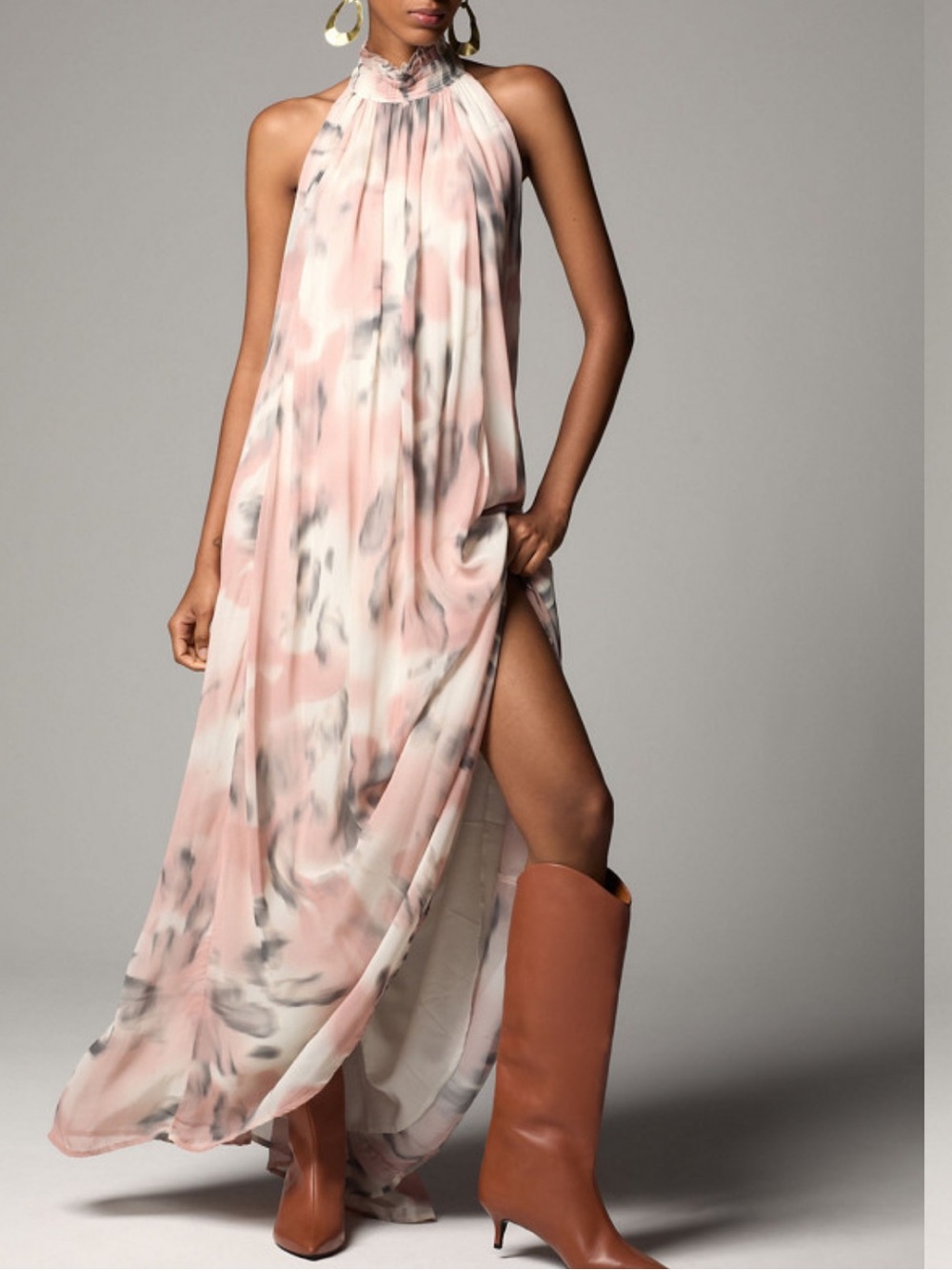 Halter Sheer Printed Maxi Dress